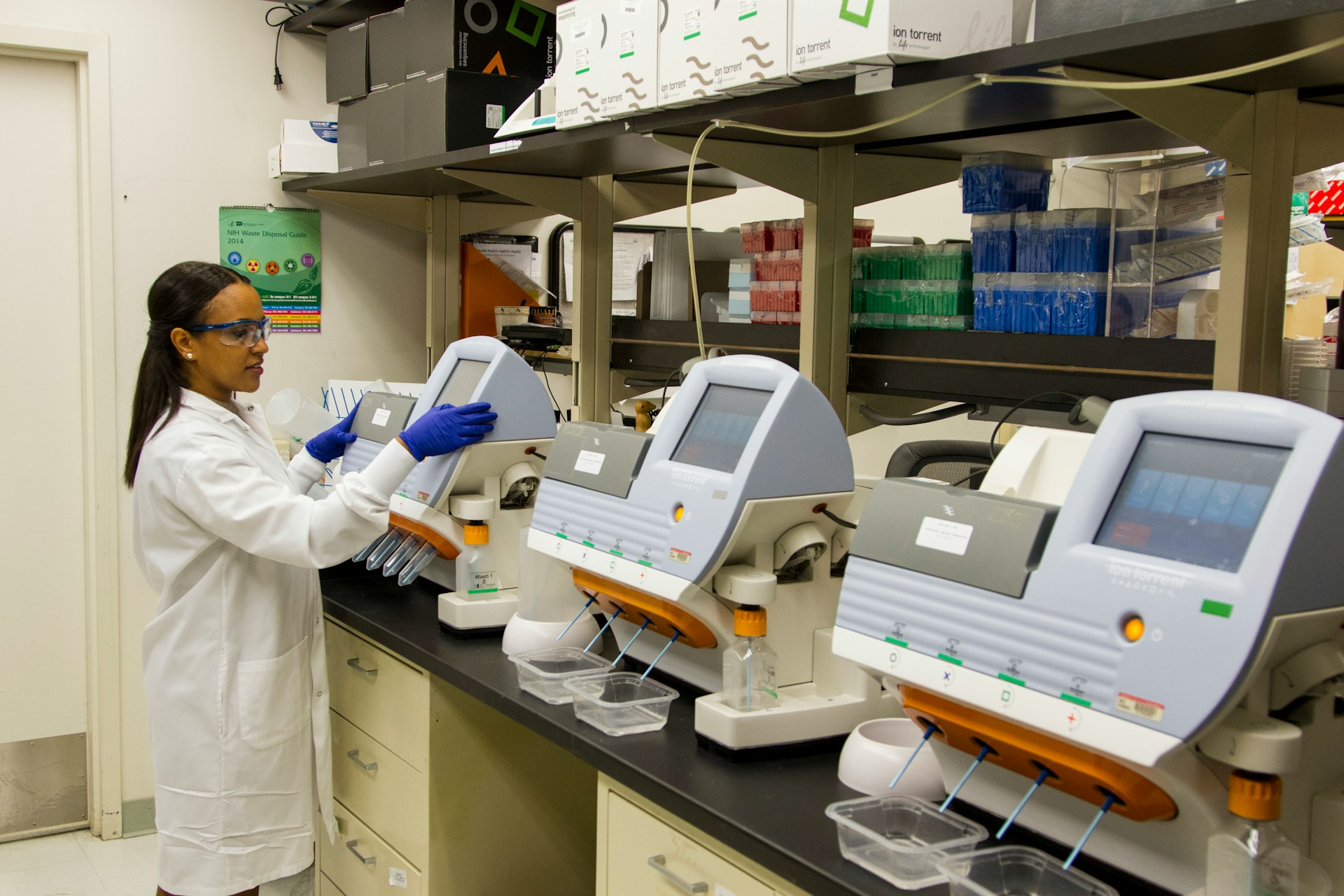Medical equipment installation Biomedical engineer installing laboratory analyzers instruments equipment